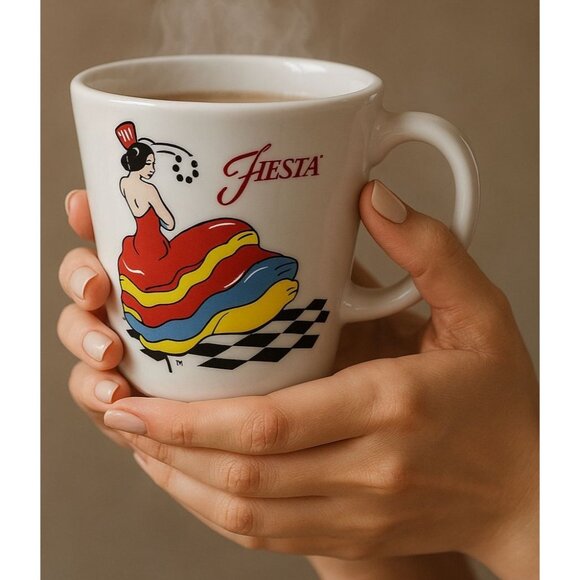 FIESTAWARE FIESTA CERAMIC WHITE TAPERED MUG CUP DANCING LADY 15 FL OZ - Picture 14 of 14